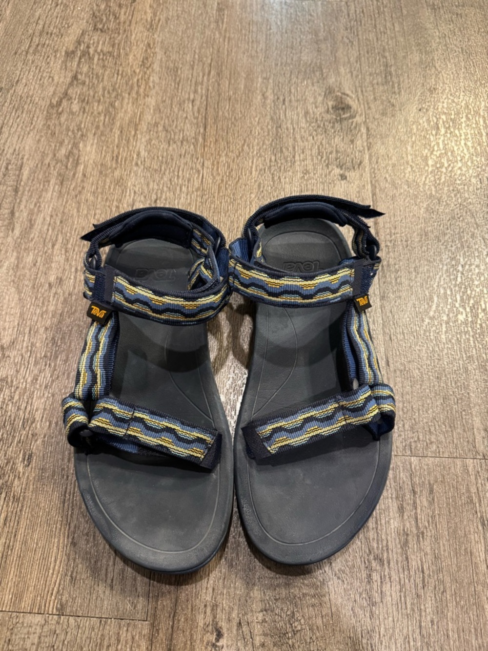 Teva Navy Sandals with Yellow Accent Webbing
